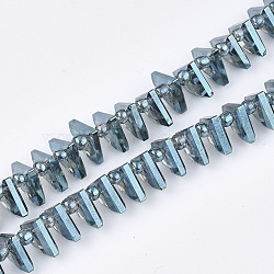 Electroplate Glass Beads Strands, Faceted, Fan, Steel Blue, 10x12.5x4mm, Hole: 1mm, about 90pcs/strand, 19.2 inch(EGLA-S176-05B-B08)