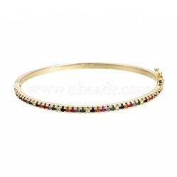 Colorful Cubic Zirconia Classic Tennis Bangle, Dainty Thin Brass Cubic Zirconia Bangle for Women, Real 18K Gold Plated, Inner Diameter: 2-1/8~2-1/3 inch(5.3~5.75cm)(BJEW-S141-04G-NF)