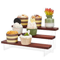 3-Tier Acrylic Nail Polish Display Risers, Wooden Tiered Collection Organizer Shelf Stand for Perfume, Minifigures, Cupcake Holder, Camel, Finish Product: 29.5x16.5x13.2cm(ODIS-WH0061-13B)