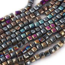 Electroplated Non-magnetic Synthetic Hematite Beads Strands, Faceted, Half Plated, Square, Mixed Color, 6x6x6mm, Hole: 0.8mm, about 71pcs/strand, 16.14 inch(41cm)(G-P408-D)