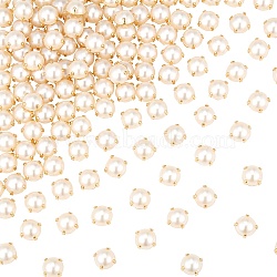 Sew on Acrylic Imitation Pearl, Montee Beads, Two Holes, Garment Accessories, Half Round, Golden, 7.5x5.5mm, Hole: 1.2mm, 200pcs/bag(SACR-GF0001-03A)