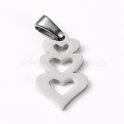 Non-Tarnish 304 Stainless Steel Pendants, Heart with Heart, Stainless Steel Color, 18x11x1.5mm, Hole: 6x3mm(X-STAS-I127-018P)