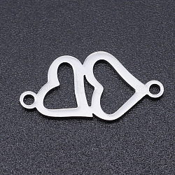 Non-Tarnish 201 Stainless Steel Links connectors, Laser Cut Links, Heart, Stainless Steel Color, 19x9.5x1mm, Hole: 1.4mm(STAS-T054-JN769-1)