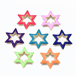 Brass Enamel Linking Rings, Cadmium Free & Nickel Free & Lead Free, Star, Real 16K Gold Plated, Mixed Color, 22x19x2mm, Hole: 10x6mm(KK-S362-025-NR)