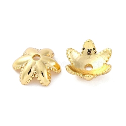 Brass Bead Caps, Flower, Real 18K Gold Plated, 7.5x2.5mm, Hole: 1mm(KK-A240-22G)