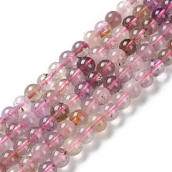 Natural Purple Rutilated Quartz Beads Strands, Round, 6mm, Hole: 0.9mm, about 60~61pcs/strand, 15.35''~15.55''(39~39.5cm)(G-M427-A01-01)