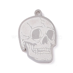 Non-Tarnish 201 Stainless Steel Pendants, Skull Charms, Stainless Steel Color, 25x17x1.5mm, Hole: 1.8mm(STAS-G273-09P)