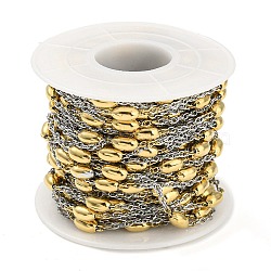 Ion Plating(IP) 304 Stainless Steel Oval Link Chains, Soldered, with Spool, Golden & Stainless Steel Color, Beads: 7x4mm, about 32.81 Feet(10m)/Roll(CHS-M005-01GP)