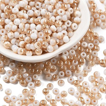 Glass Seed Beads, AB Color, Rondelle, Navajo White, 4x3mm, Hole: 1.2mm,  20g/bag