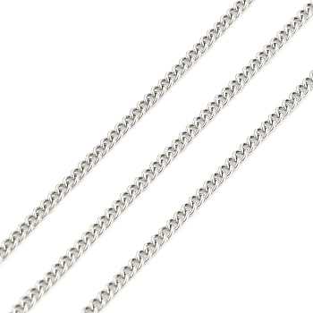 304 Stainless Steel Curb Chains, for DIY Jewelry Making, with Spool, Soldered, Stainless Steel Color, 2.4x1.9x0.5mm, about 32.8 Feet(10m)/roll
