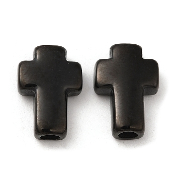304 Stainless Steel Beads, Cross, Electrophoresis Black, 14~15x10x4mm, Hole: 2.7mm