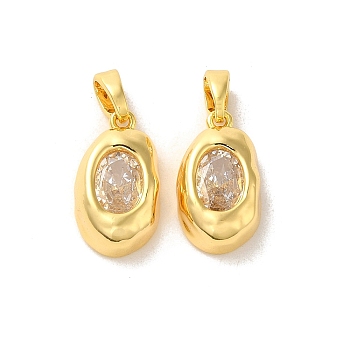 Brass Micro Pave Cubic Zirconia Pendants, Oval, Real 18K Gold Plated, 15.5x9x4.5mm, Hole: 5x3mm