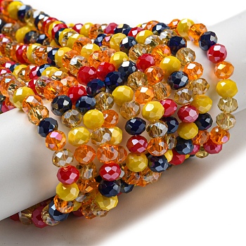 Glass Beads Strands, Faceted, Rondelle, Gold, 6x5mm, Hole: 1mm, about 85~88pcs/strand, 16.1~16.5 inch(41~42cm)