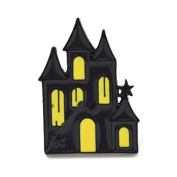 Halloween Theme Enamel Pins, Black Alloy Badge for Backpack Clothes, Haunted House/Castle, 26x19mm