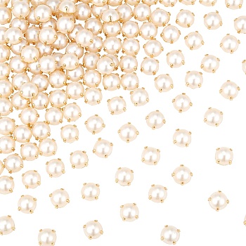 Sew on Acrylic Imitation Pearl, Montee Beads, Two Holes, Garment Accessories, Half Round, Golden, 7.5x5.5mm, Hole: 1.2mm, 200pcs/bag