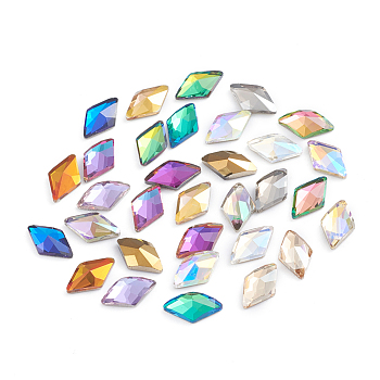 Glass Rhinestone Cabochons, Flat Back & Back Plated, Faceted, Rhombus, Mixed Color, 10x6x3mm