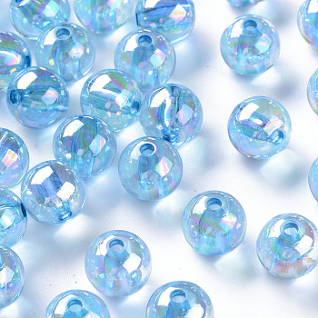 Transparent Acrylic Beads, AB Color Plated, Round, Cornflower Blue, 12x11mm, Hole: 2.5mm, about 566pcs/500g