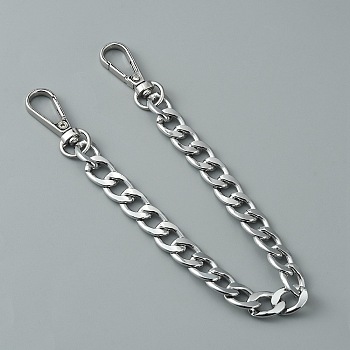 Aluminum Curb Chain Bag Shoulder Straps, with Alloy Swivel Clasps, for Bag Replacement Accessories, Platinum, 30.5cm