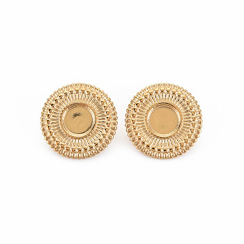 Ion Plating(IP) 304 Stainless Steel Clip-on Earring Settings, Earring Findings, Flat Round, Nickel Free, Real 14K Gold Plated, 18mm, Tray: 7mm
