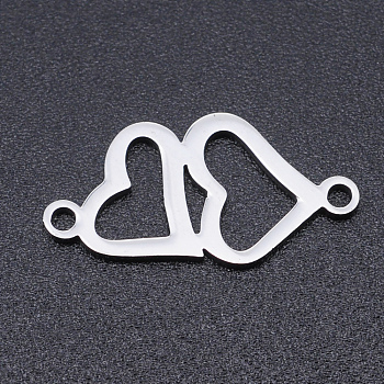 201 Stainless Steel Links connectors, Laser Cut Links, Heart, Stainless Steel Color, 19x9.5x1mm, Hole: 1.4mm