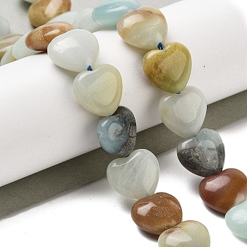 Natural Flower Amazonite Beads Strands, Heart, 11~11.5x12x6mm, Hole: 1.1mm, about 36pcs/strand, 15.35 inch(39cm)