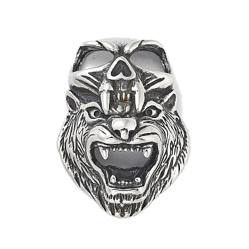 304 Stainless Steel Pendants, Antique Silver, Snake/Lion/Flat Round with Star & Cattle Charm, Lion, 41x28.5x16mm, Hole: 10x6mm