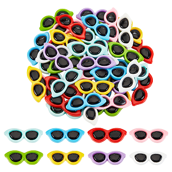96Pcs 8 Colors Opaque Resin Cabochons, Sunglasses, Mixed Color, 15x40x4mm, 12pcs/color