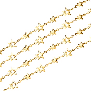 Brass Star Link Chains, Soldered, Long-Lasting Plated, Golden, Star: 12x7.7x1.5mm and 10.5x6x2mm, 2m/box