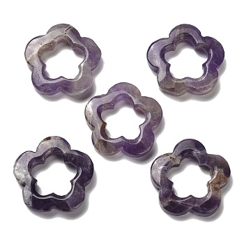 Natural Amethyst Cabochons, 5-Petal Hollow Flower, 29x30x6mm