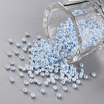 11/0 Grade A Round Glass Seed Beads, Ceylon, Sky Blue, 2.3x1.5mm, Hole: 1mm, about 48500pcs/pound