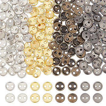 200Pcs 4 Colors Alloy Mini Buttons, 2-Hole, Flat Round, Cadmium Free & Lead Free, Mixed Color, 6x1mm, Hole: 1mm, 50pcs/color