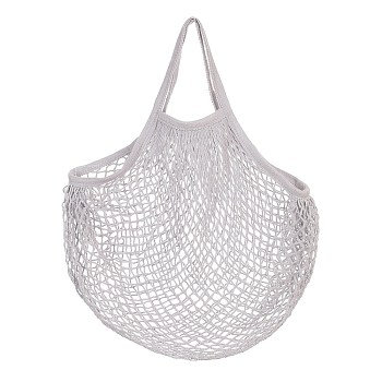 Portable Cotton Mesh Grocery Bags, Reusable Net Shopping Handbag, Gray, 48.05cm, Bag: 38x36x1cm. 