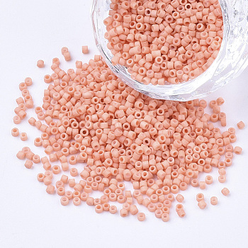 Baking Paint Cylinder Seed Beads, Uniform Size, Light Salmon, 1.5~2x1~2mm, Hole: 0.8mm, about 4000pcs/bag, about 50g/bag