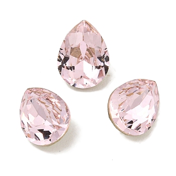 Glass Rhinestone Cabochons, Flat Back & Back Plated, Faceted, Teardrop, Light Rose, 8x6x4mm