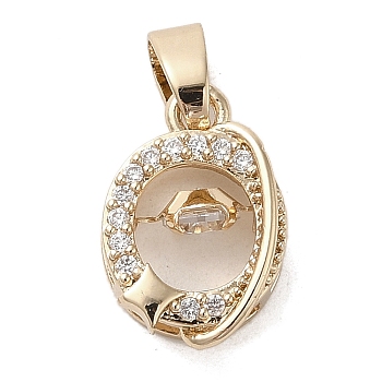 Brass Micro Pave Clear Cubic Zirconia Pendants, Long-Lasting Plated, Oval, Golden, 13.5x9.5x5mm, Hole: 5x3mm