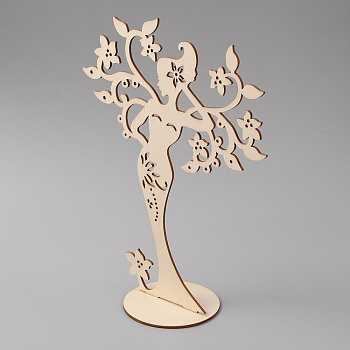 Wood Earring Display Tree Stands, Tabletop Jewelry Holder for Earring Showing, Women Pattern, Finished Product: 8.75x20.2x25cm