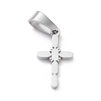 304 Stainless Steel Pendants, Laser Cut, Cross, Stainless Steel Color, 19x10x1.5mm, Hole: 3.5x7mm