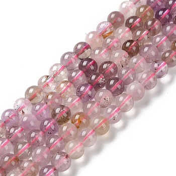 Natural Purple Rutilated Quartz Beads Strands, Round, 6mm, Hole: 0.9mm, about 60~61pcs/strand, 15.35''~15.55''(39~39.5cm)