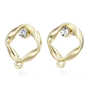 Alloy Stud Earring Findings, with Crystal Rhinestone and Loop and Steel Pin, Oval with Plastic Protective Cover, Light Gold, 18x15mm, Hole: 1.2mm, Pin: 0.7mm