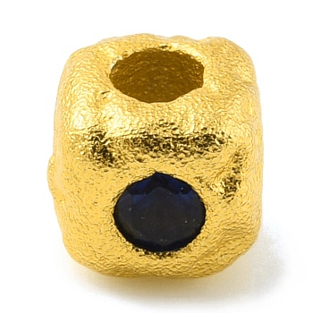 Brass Spacer Beads, with Rhinestone, Square, Matte Gold Color, Dark Indigo, 4x4.5x4.5mm, Hole: 1.8mm