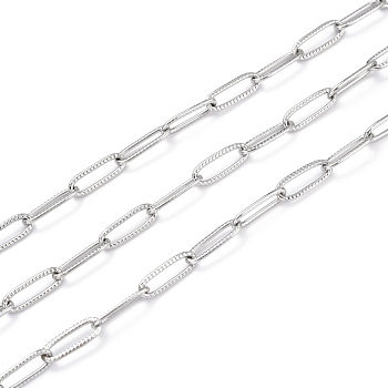 304 Stainless Steel Paperclip Chains, with Spool, Soldered, Stainless Steel Color, 12x4.5x1mm, 10.93 yards(10m)/roll