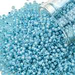 TOHO 11/0 Round Beads, Japanese Seed Beads, (2117) Silver Lined Milky Aqua, 11/0, 2.2mm, Hole: 0.8mm, about 1110pcs/10g(X-SEED-TR11-2117)