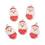 Christmas Opaque Resin Pendants, with Platinum Tone Iron Loops, Santa Claus, Red, 28.5x16x10mm, Hole: 2mm(RESI-G028-04P)