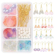 DIY Petal Theme Earring Making Kits, Including Glass Pendants, Glass Pearl Beads, Brass Earring Hooks, Iron Findings, Golden(DIY-SC0001-26)