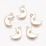 Brass Charms, Moon, Nickel Free, Real 18K Gold Plated, 12x8x1mm, Hole: 1mm(X-KK-T020-101G)
