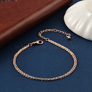 Brass Rope Chain Bracelets for Women, Long-Lasting Plated, 901 Stainless Steel Clasp, Lead Free & Cadmium Free, Rose Gold, 6-1/2 inch(16.5cm)(BJEW-G735-08RG)