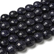 Synthetic Blue Goldstone Beads Strands, Faceted, Flat Round, 7~8x5~6mm, Hole: 1.2mm, about 47~49pcs/strand, 13.82''~14.57''(35.1~37cm)(G-K351-A01-02)