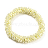 Crochet Glass Beads Braided Stretch Bracelet, Nepel Boho Style Bracelet, Champagne Yellow, Inner Diameter: 1-3/4 inch(4.5cm)(BJEW-K232-01F)