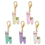 Alpaca Alloy Enamel Pendant Decorations, with Lobster Claw Clasps, for Keychain, Purse, Backpack Ornament, Mixed Color, 43mm, 5pcs/set(HJEW-JM00996)
