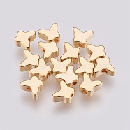 Brass Beads, Nickel Free, Real 18K Gold Plated, Butterfly, 5x6x2.5mm, Hole: 1mm(X-KK-R058-085G)